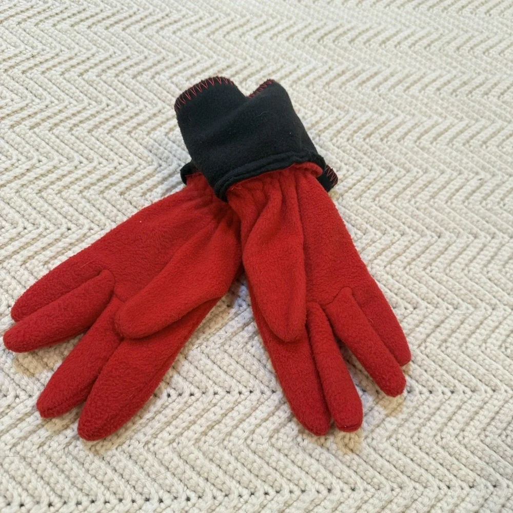 Winnie the Pooh Embroidered Eeyore Fleece Gloves‎ Adult Red Vintage 90s Disney